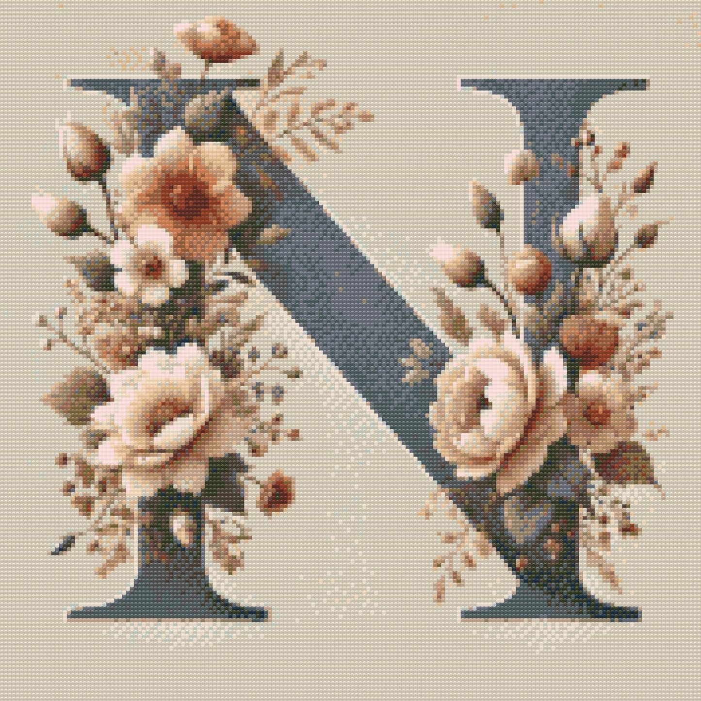 Diamond Paint - Bogstav N - Blomstermønster