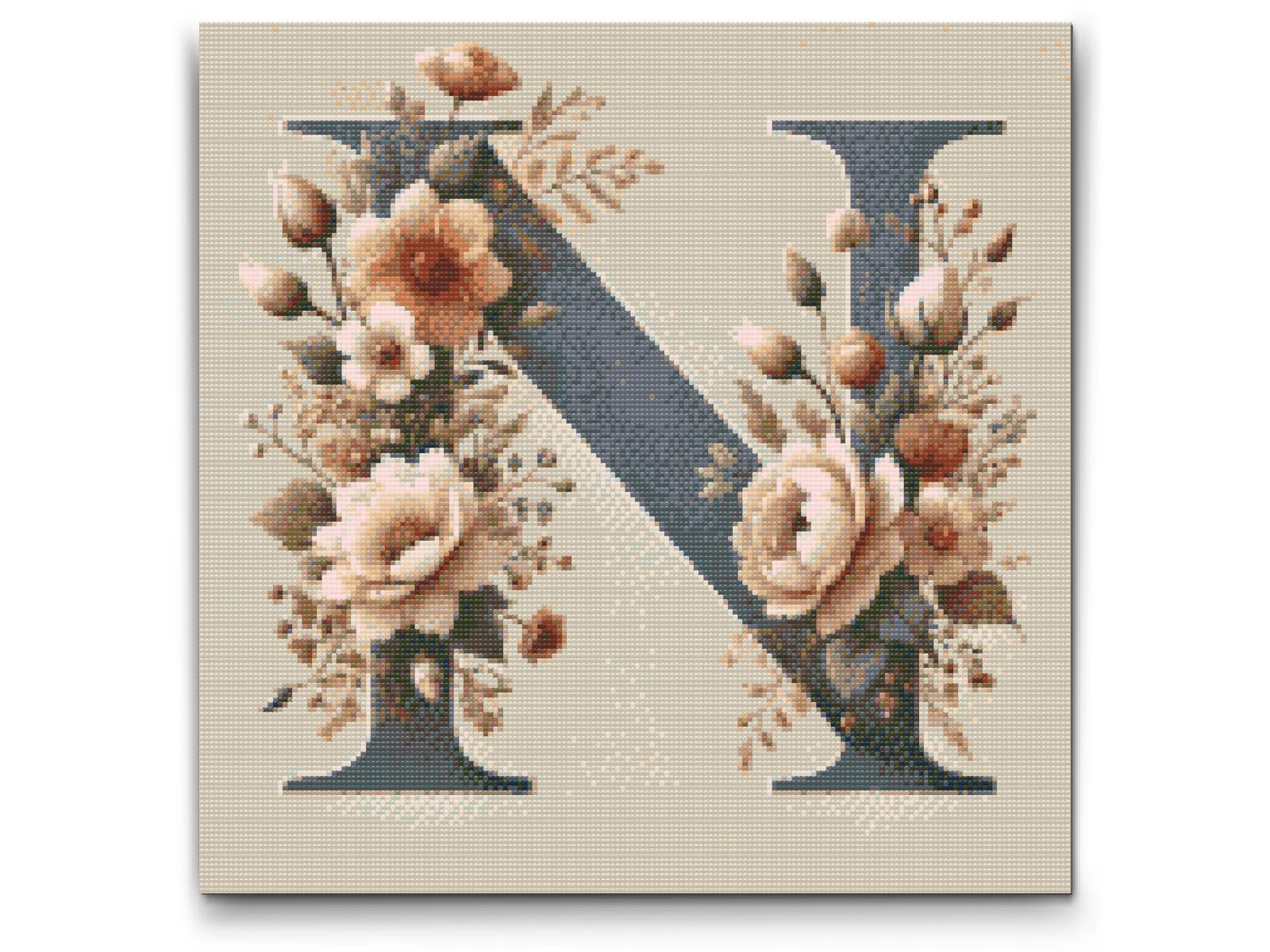 Diamond Paint - Bogstav N - Blomstermønster