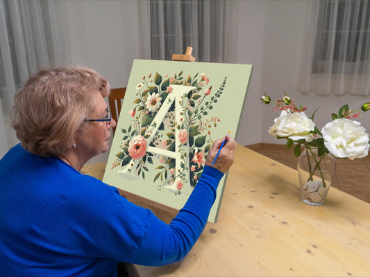 Paint by number - Bogstav A - Blomstermønster