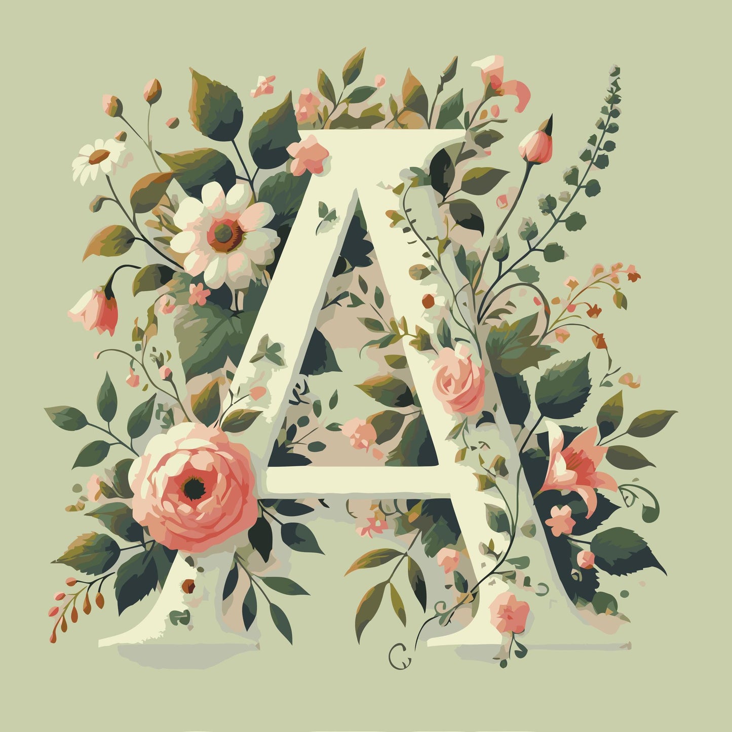Paint by number - Bogstav A - Blomstermønster