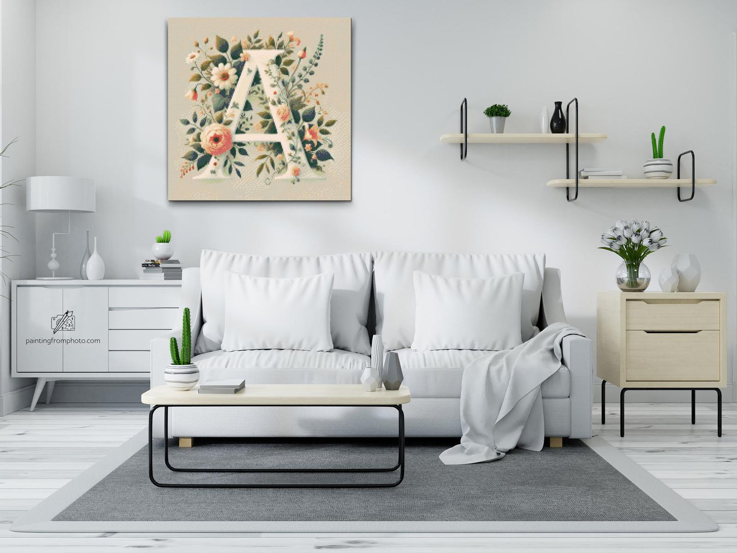 Diamond Paint - Bogstav A - Blomstermønster