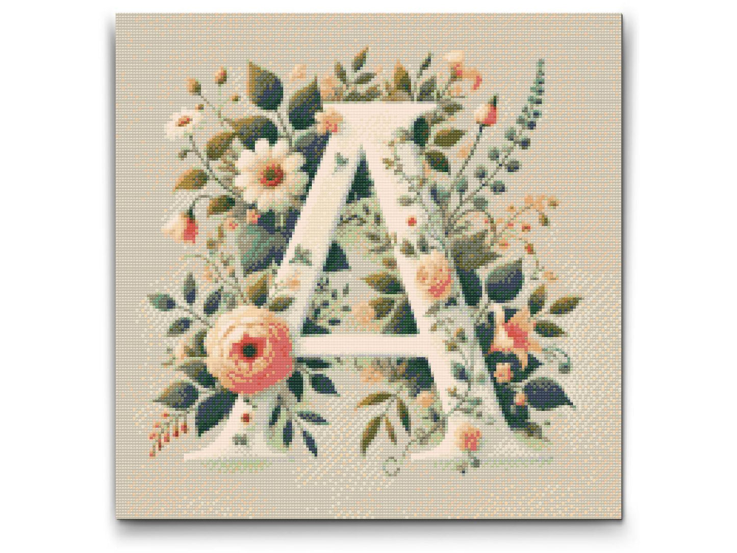 Diamond Paint - Bogstav A - Blomstermønster