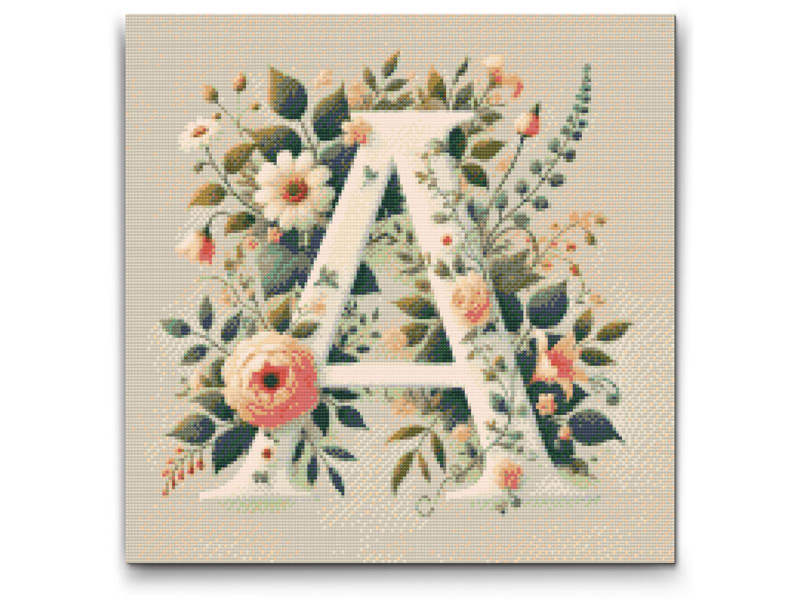 Diamond Paint - Bogstav A - Blomstermønster