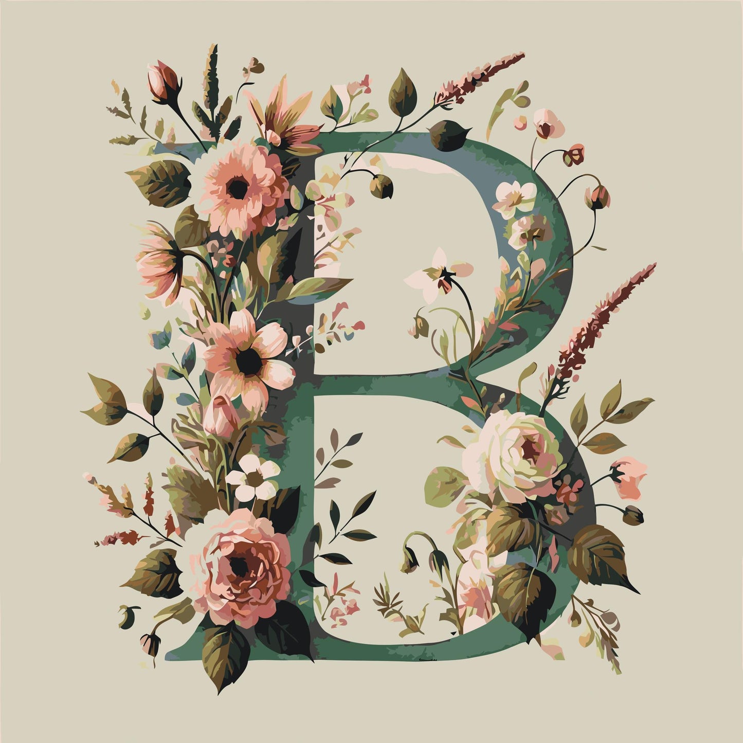 Paint by number - Bogstav B - Blomstermønster
