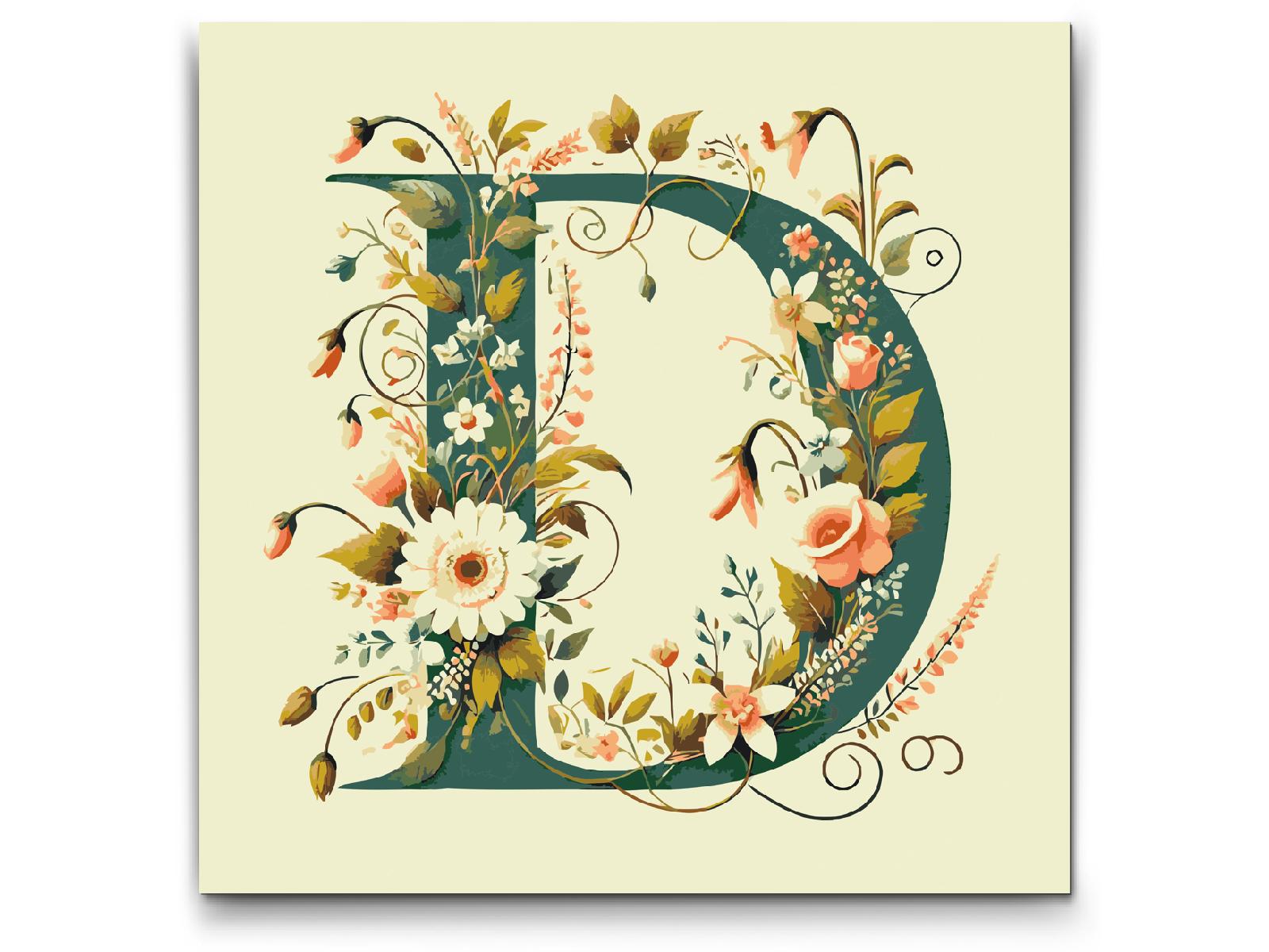 Paint by number - Bogstav D - Blomstermønster