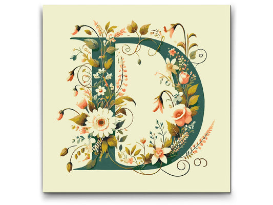 Paint by number - Bogstav D - Blomstermønster