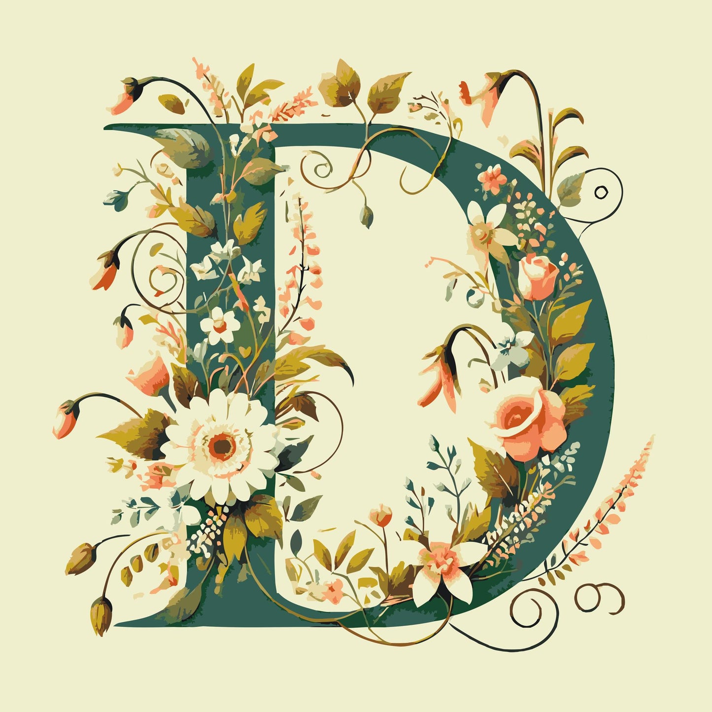 Paint by number - Bogstav D - Blomstermønster