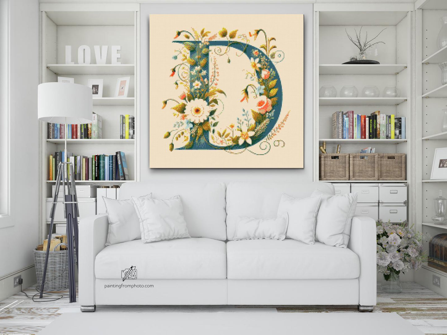 Diamond Paint - Bogstav D - Blomstermønster