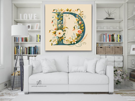 Diamond Paint - Bogstav D - Blomstermønster