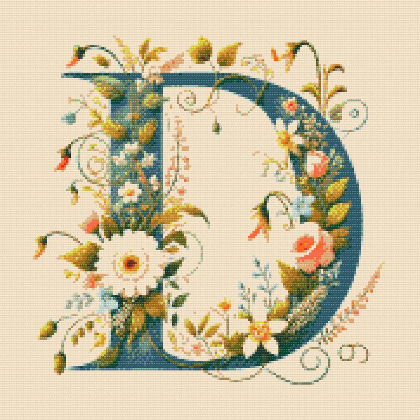 Diamond Paint - Bogstav D - Blomstermønster