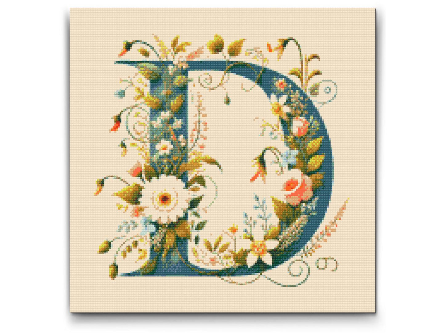 Diamond Paint - Bogstav D - Blomstermønster