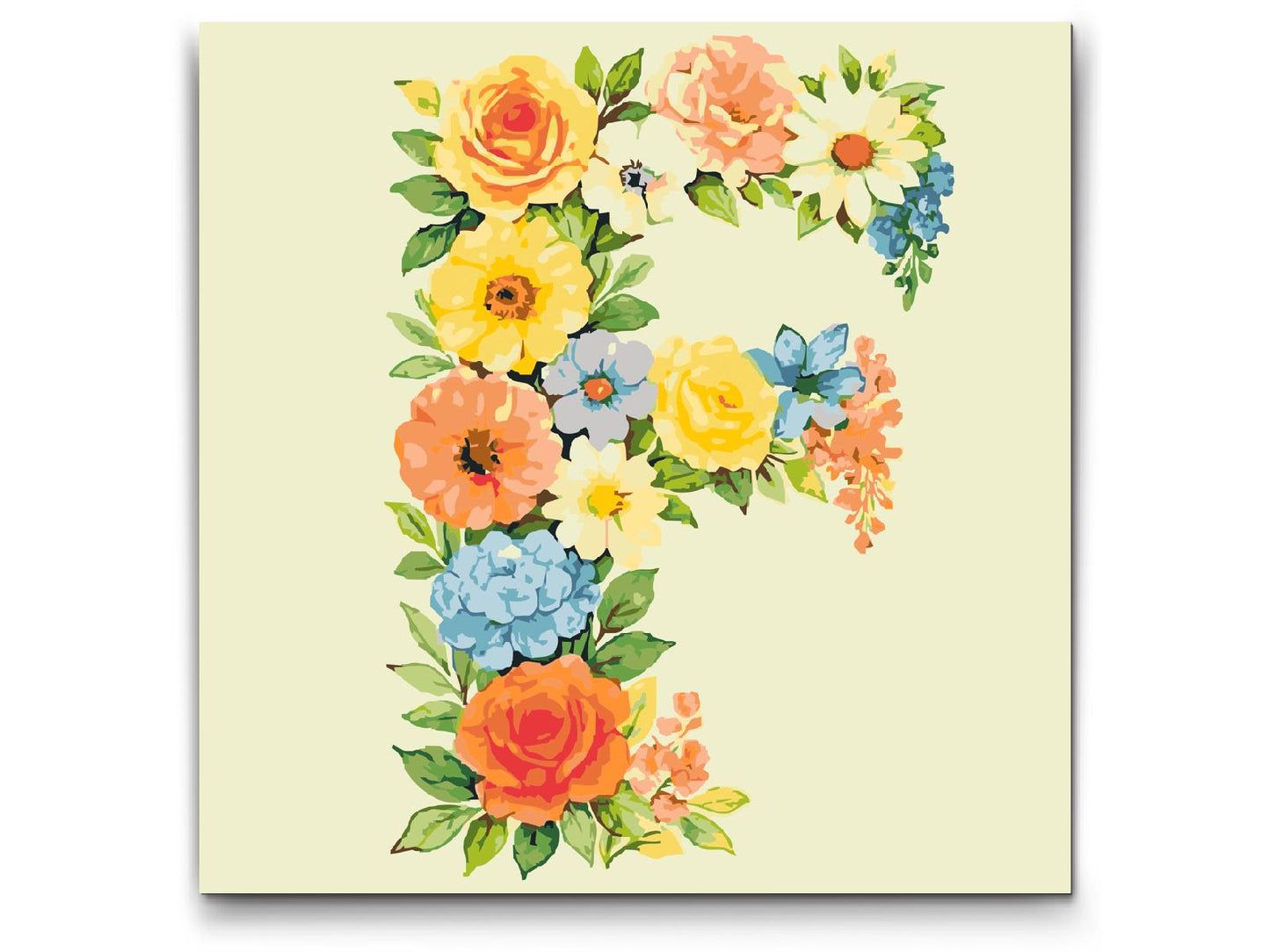 Paint by number - Bogstav F - Blomstermønster