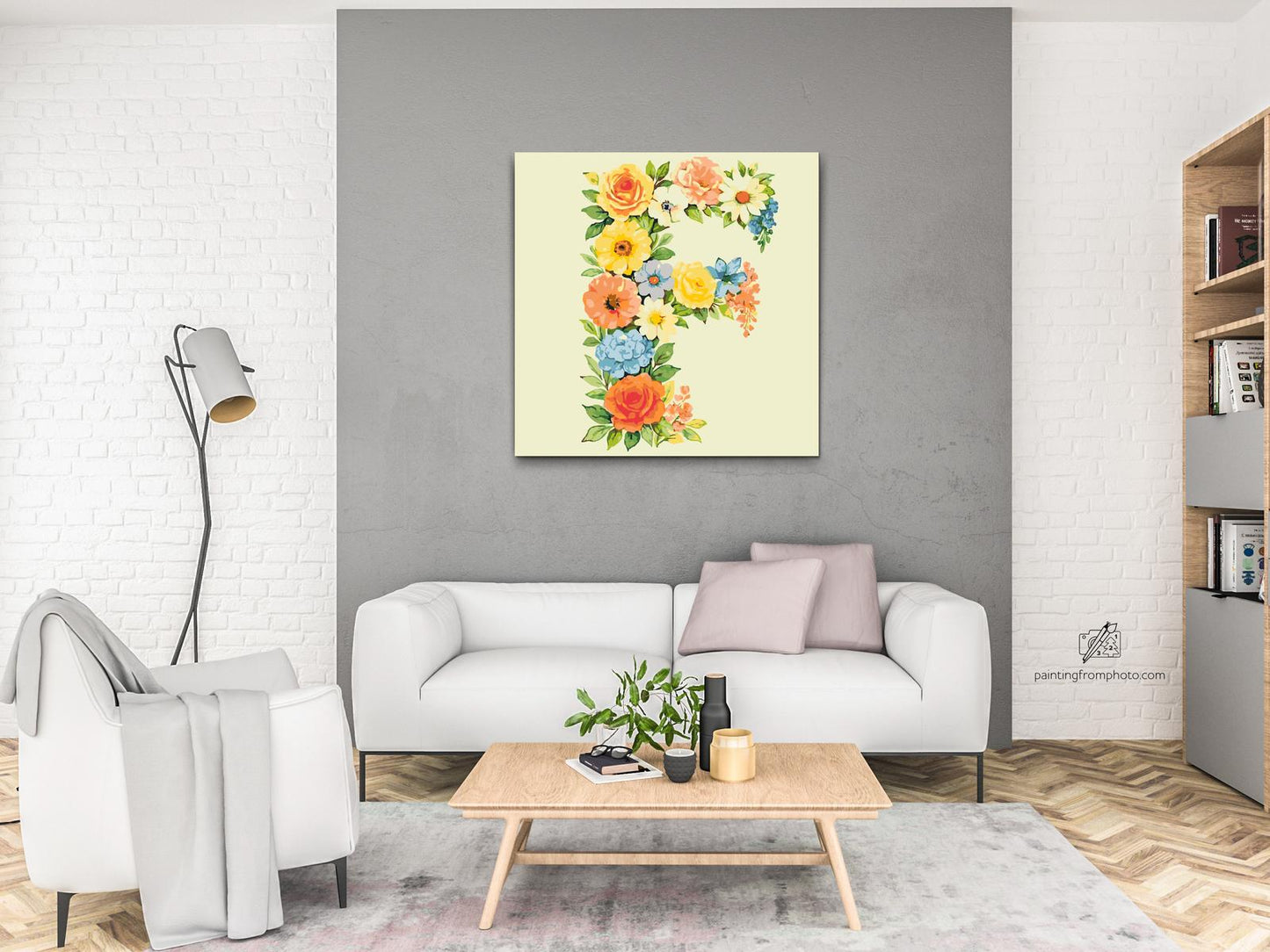 Paint by number - Bogstav F - Blomstermønster