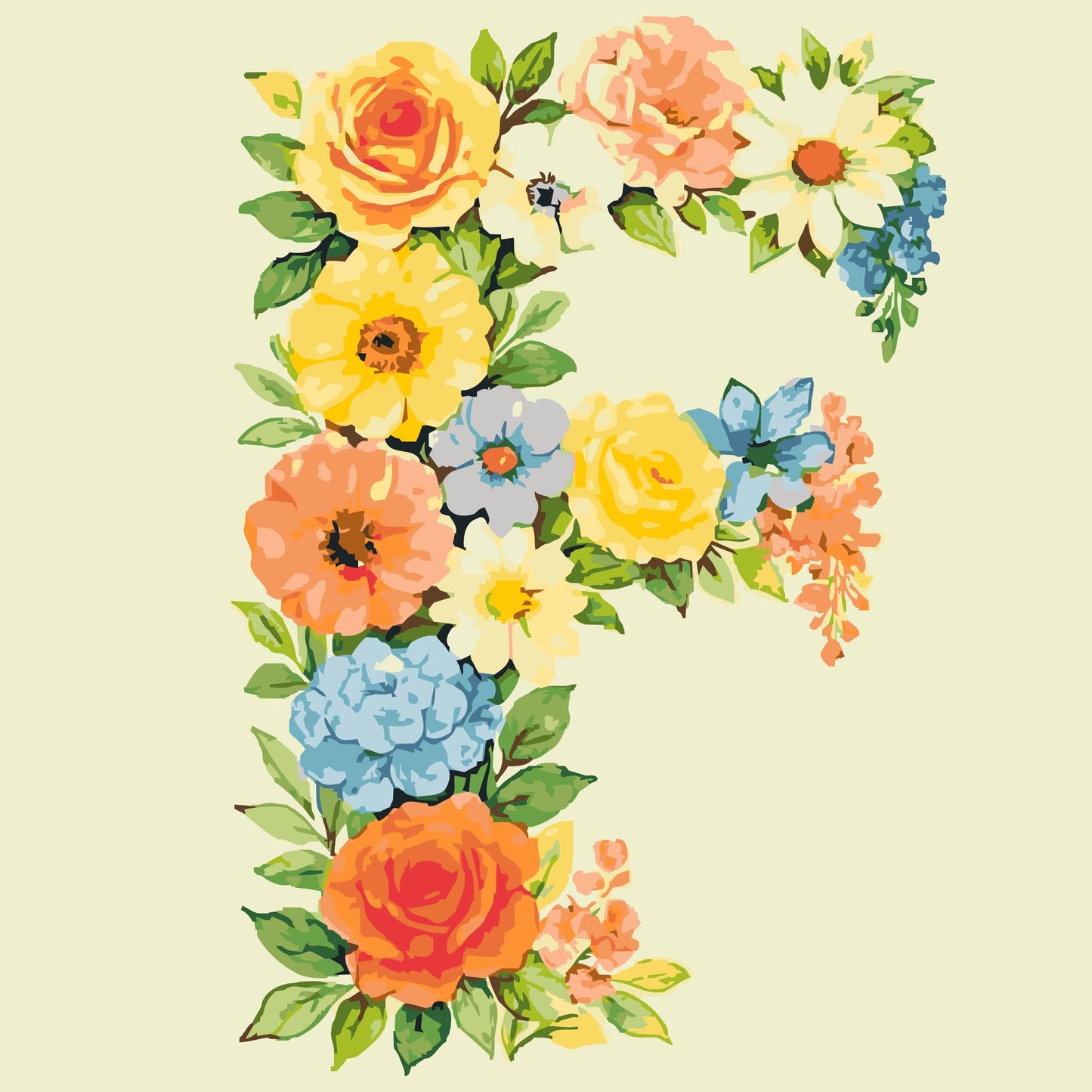 Paint by number - Bogstav F - Blomstermønster