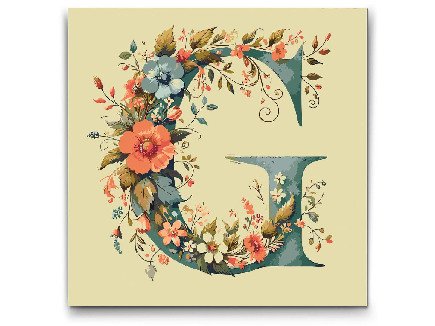 Paint by number - Bogstav G - Blomstermønster