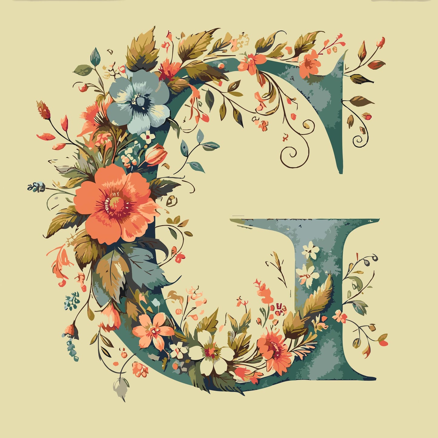 Paint by number - Bogstav G - Blomstermønster