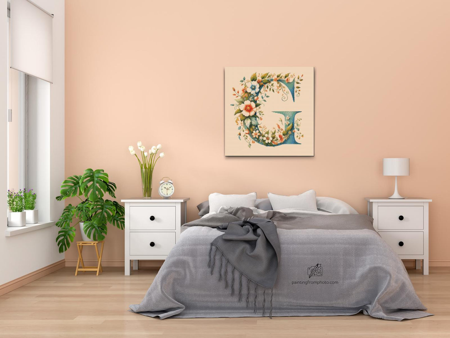 Diamond Paint - Bogstav G - Blomstermønster