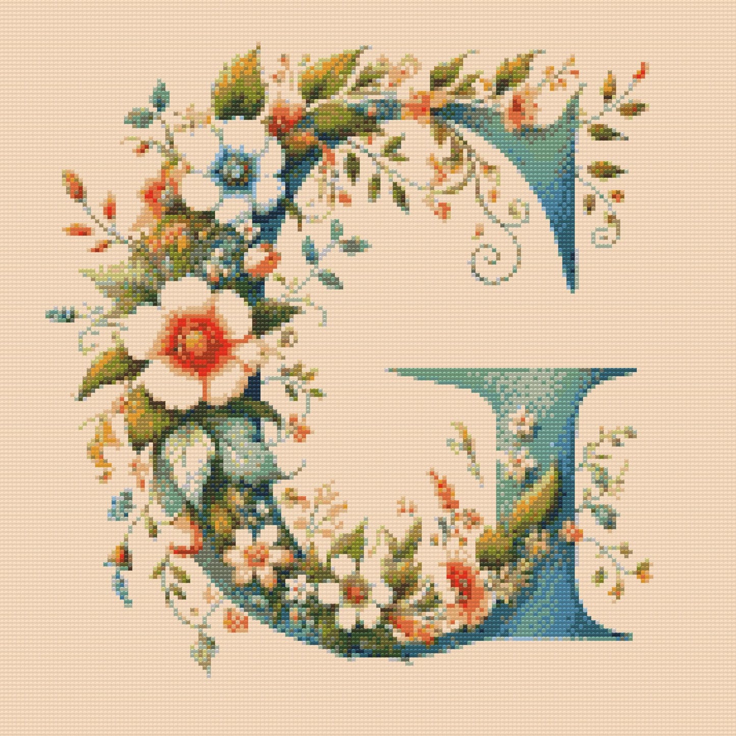 Diamond Paint - Bogstav G - Blomstermønster