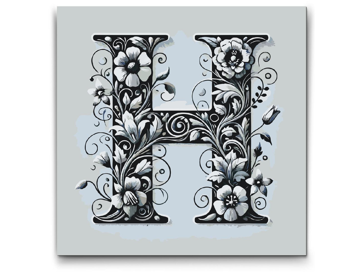 Paint by number - Bogstav H - Blomstermønster