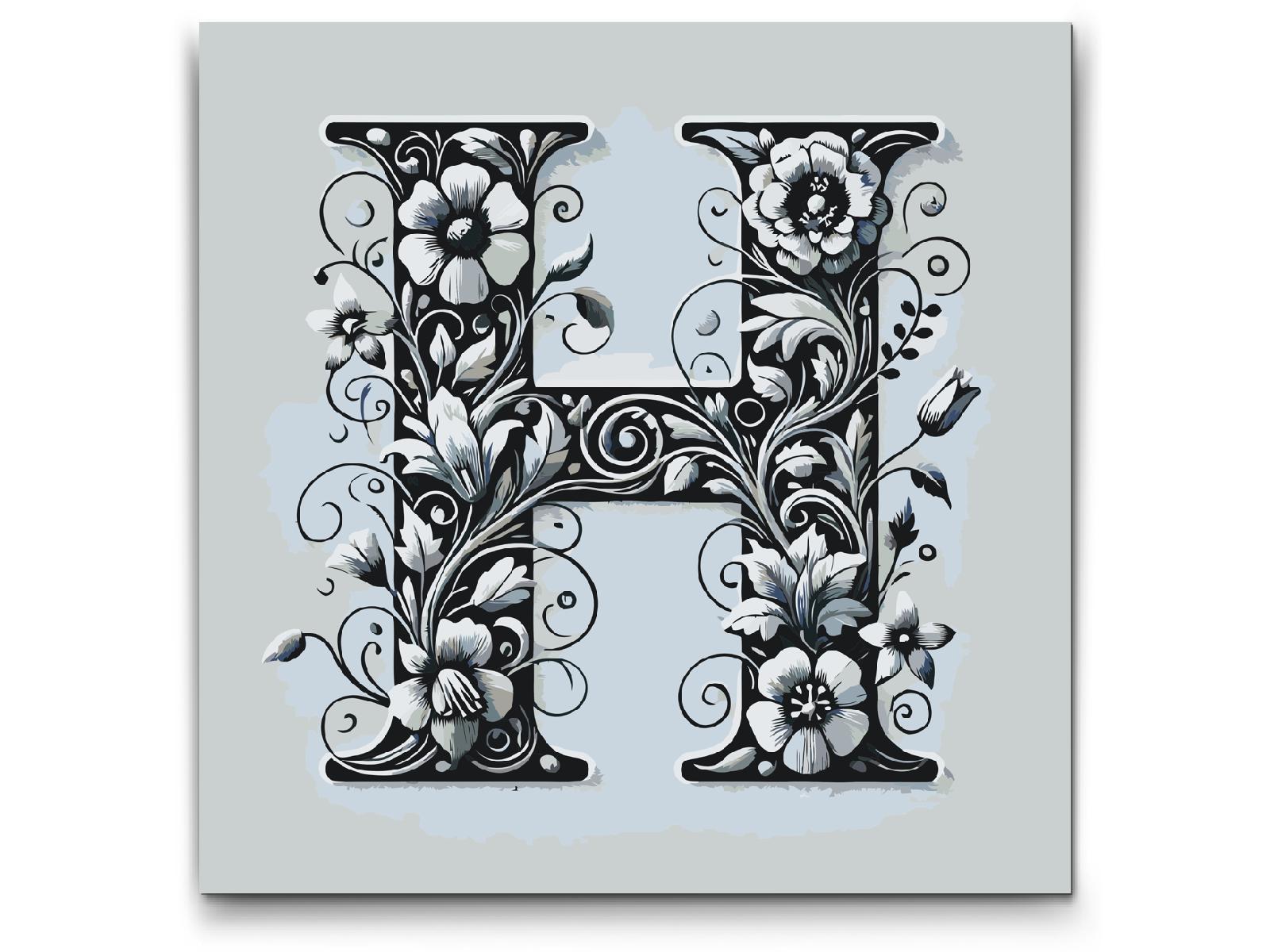 Paint by number - Bogstav H - Blomstermønster