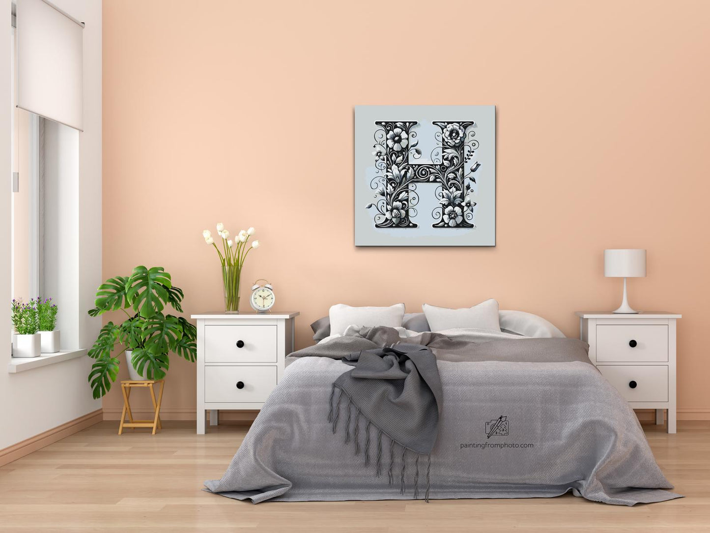 Paint by number - Bogstav H - Blomstermønster