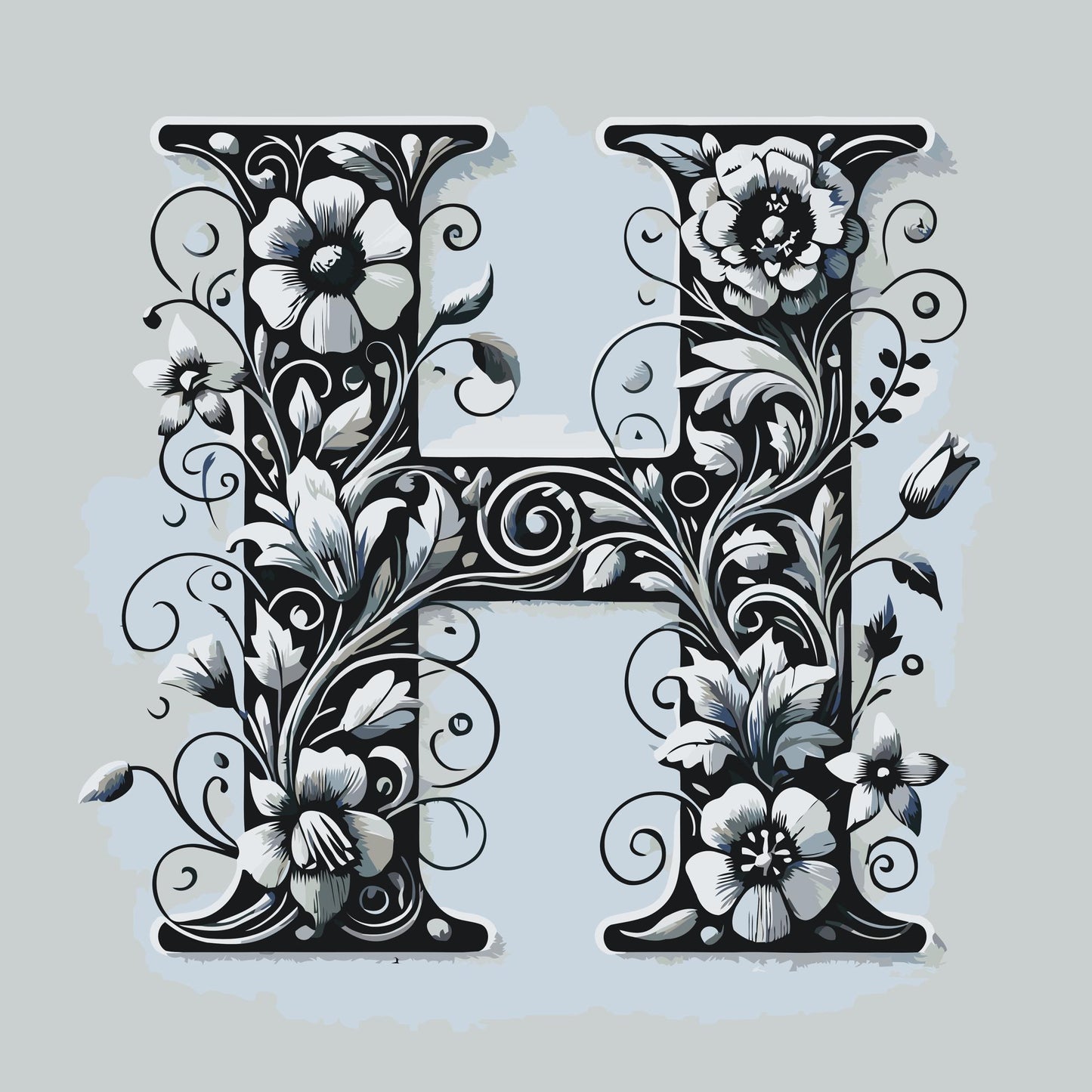 Paint by number - Bogstav H - Blomstermønster