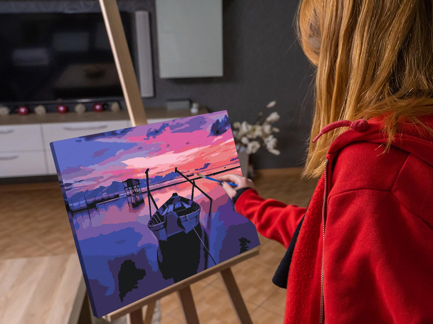 Paint by number - Båd og solnedgang