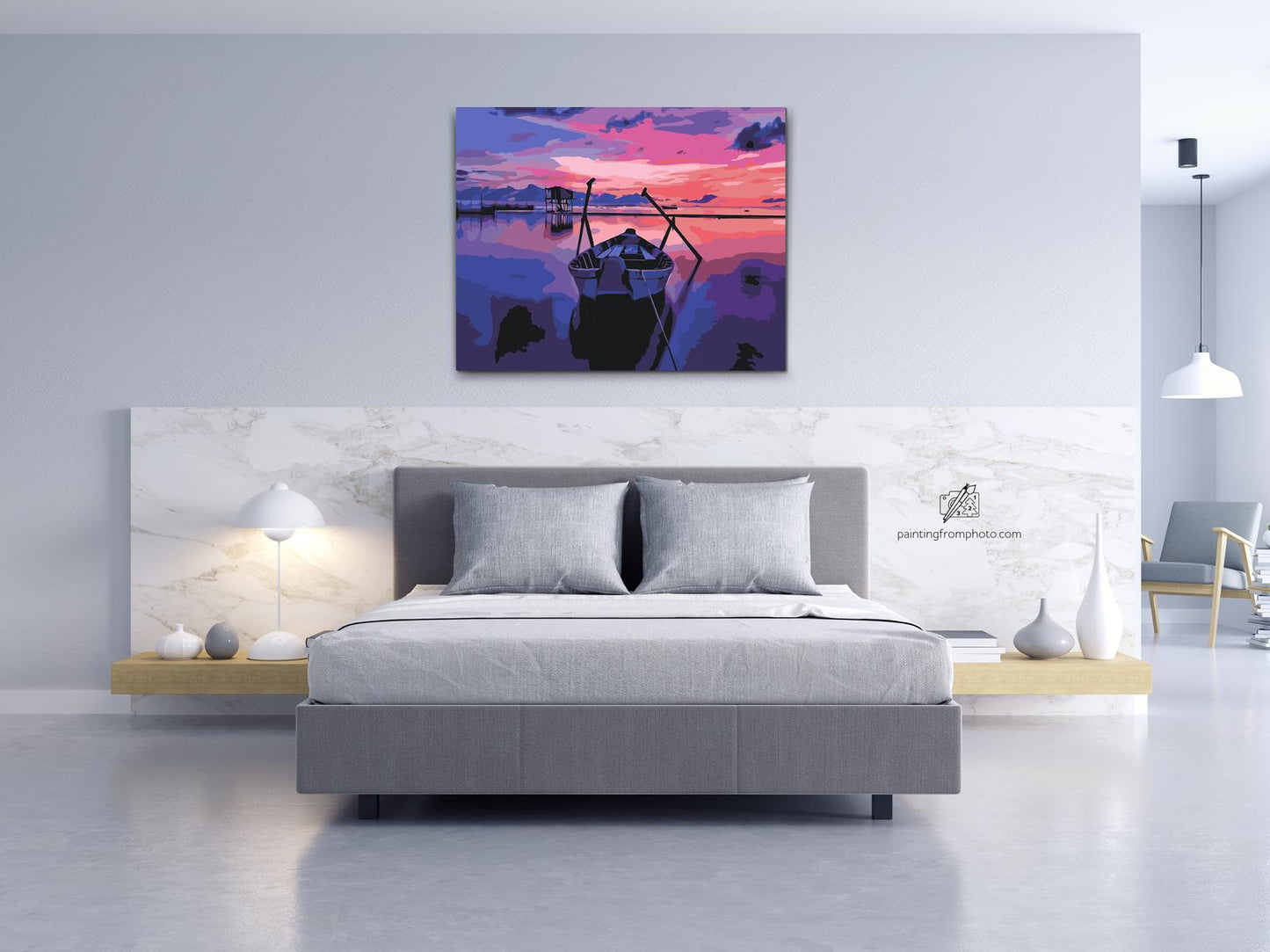 Paint by number - Båd og solnedgang