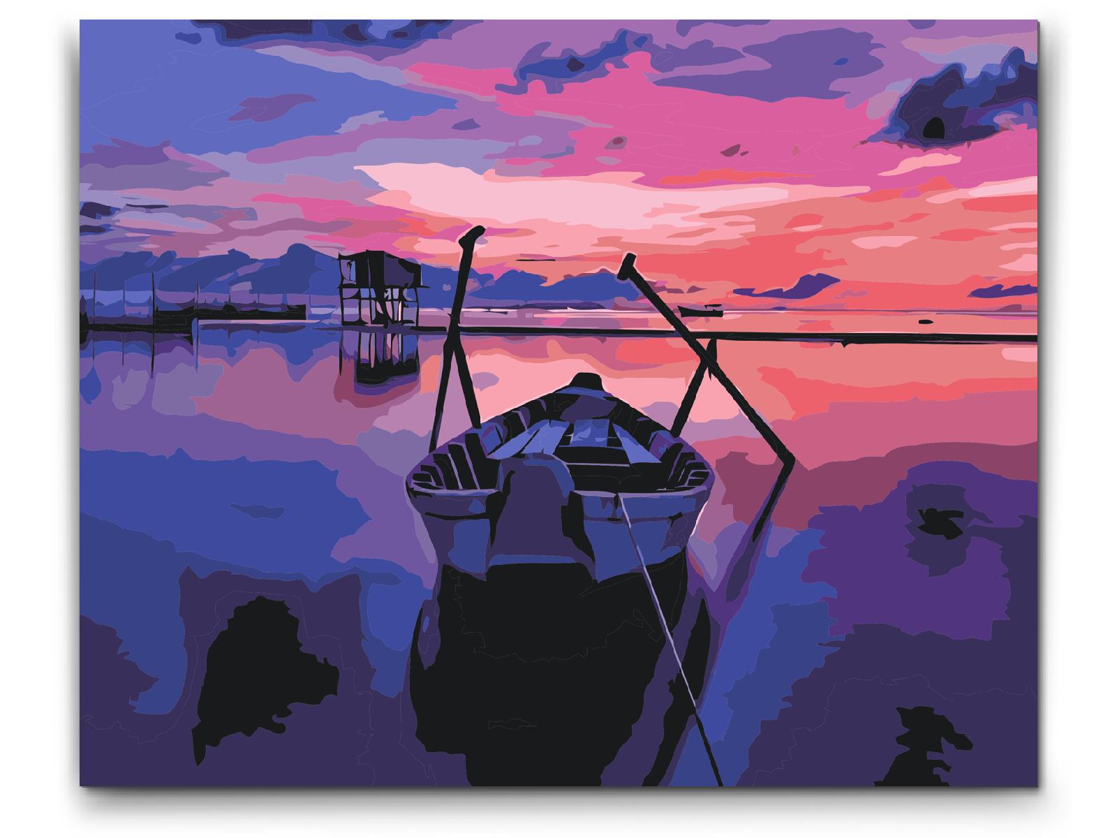 Paint by number - Båd og solnedgang