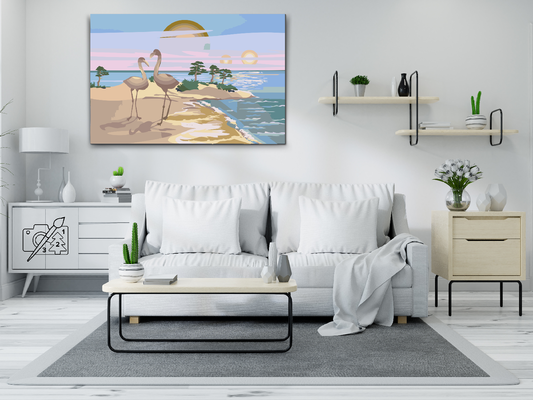 Paint by number - Pelikaner på stranden
