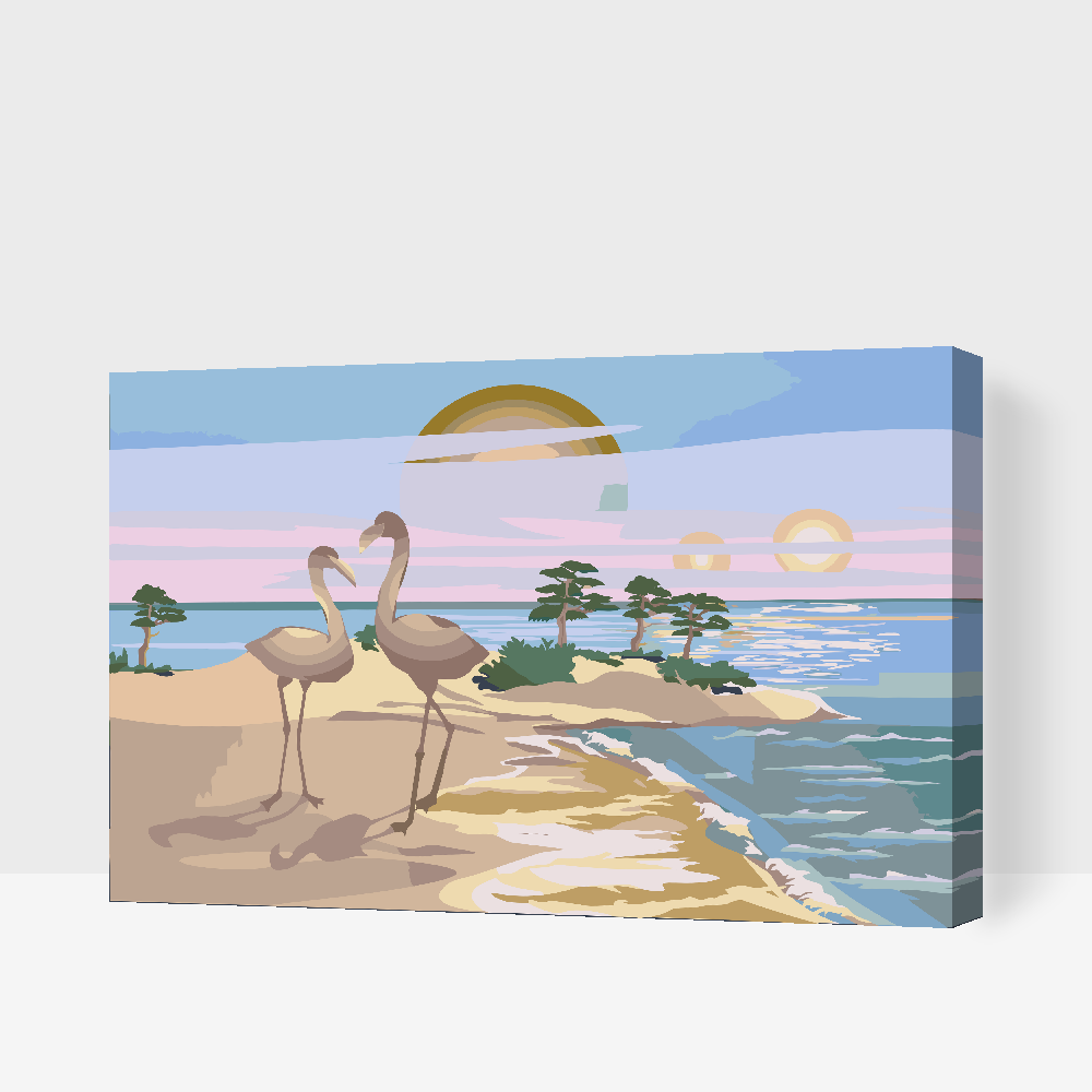 Paint by number - Pelikaner på stranden