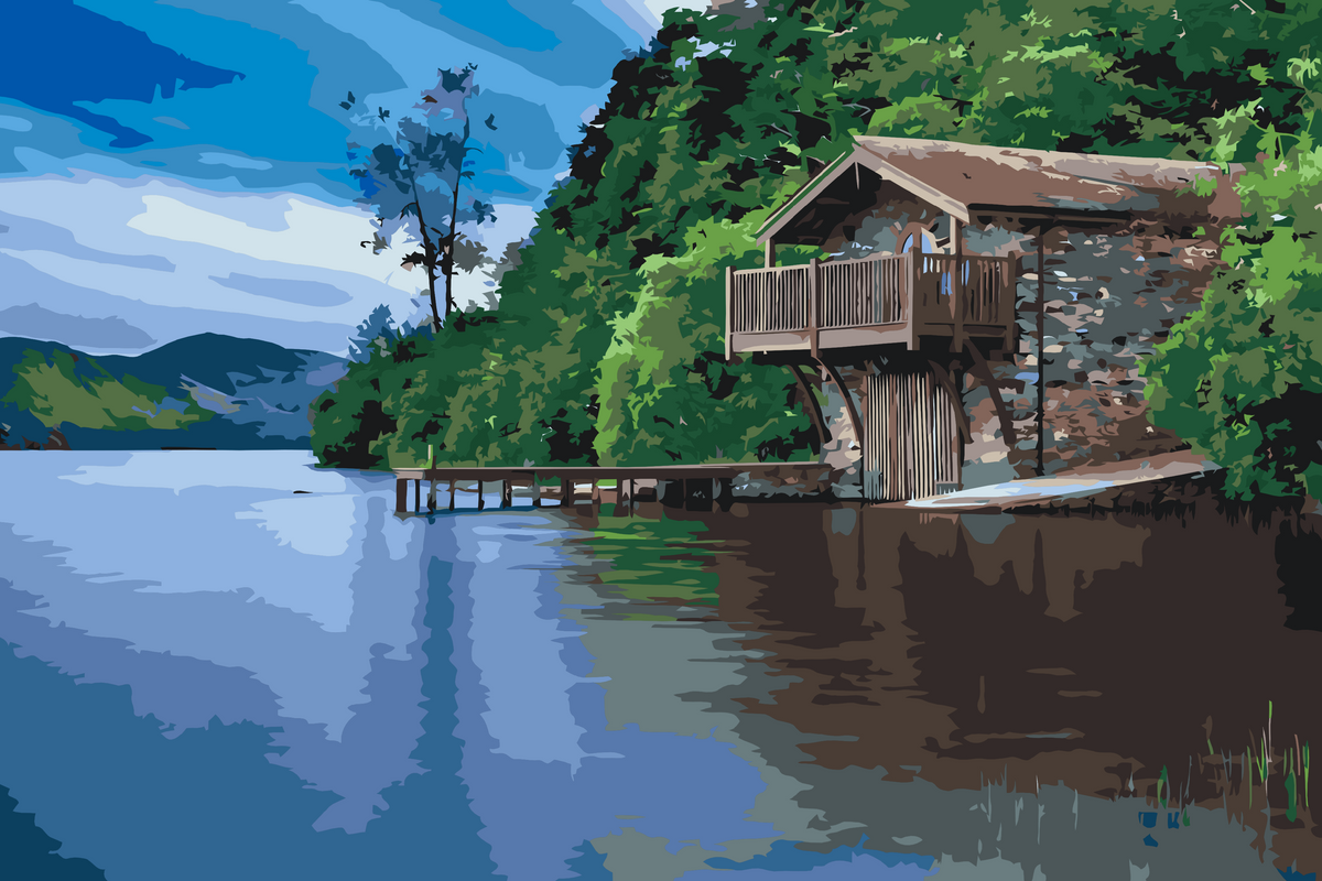 Paint by number - Hytte ved søen