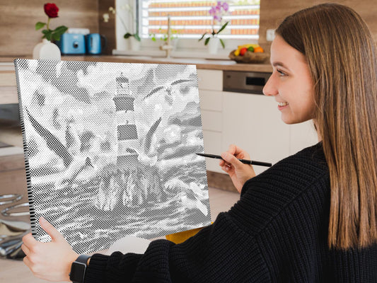 Dotting - Hvid-Rødt Fyrtårn og Måger