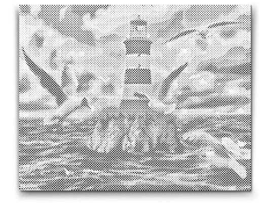 Dotting - Hvid-Rødt Fyrtårn og Måger