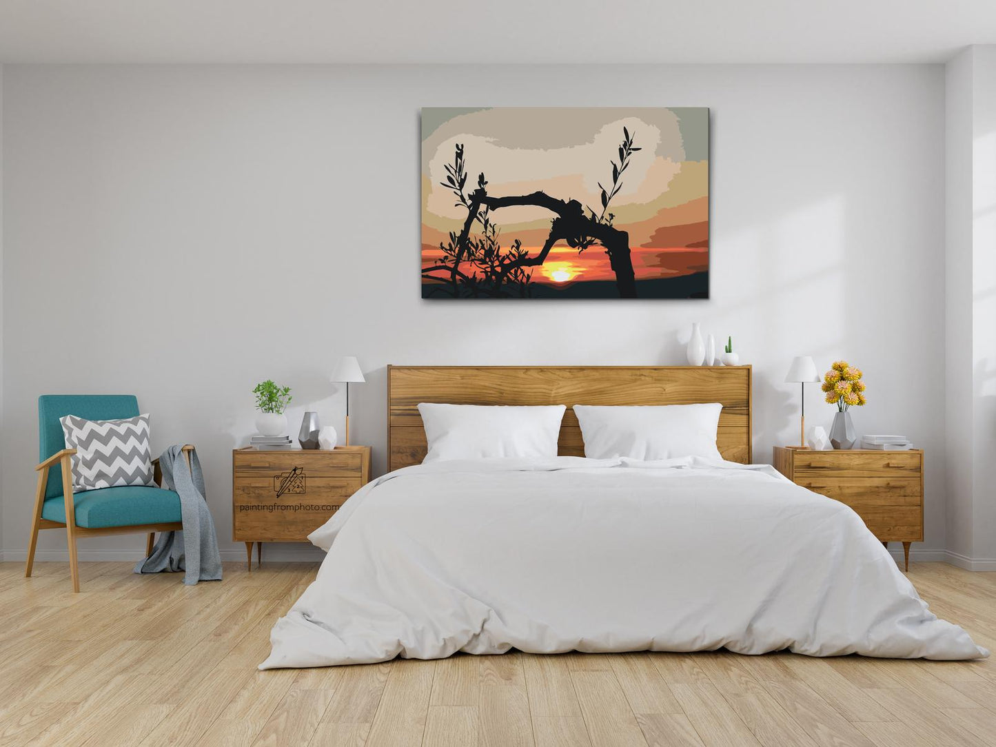 Paint by number - Oliventræ ved solnedgang