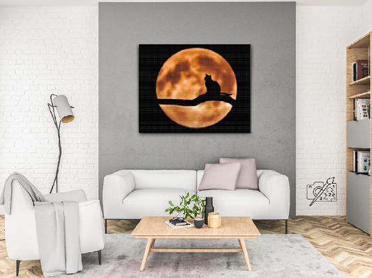 Diamond Paint - Kat ved fuldmåne