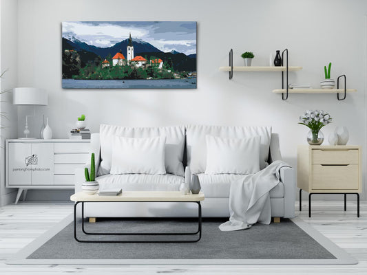 Paint by number - Kirken ved Lake Bled – Slovenien
