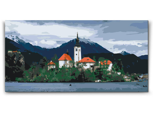 Paint by number - Kirken ved Lake Bled – Slovenien
