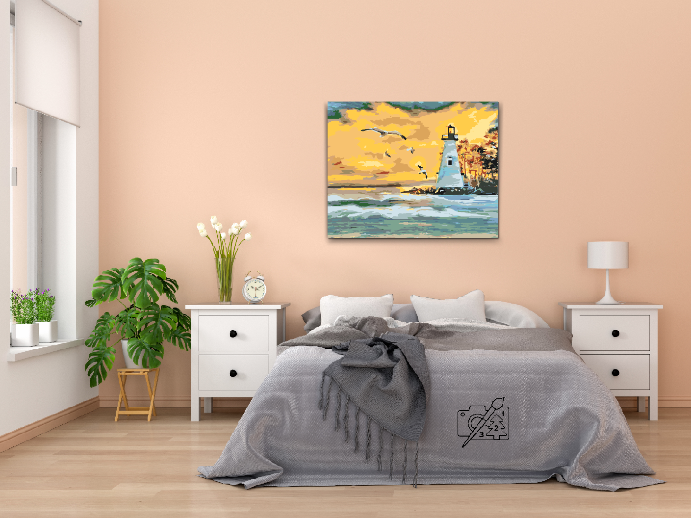 Paint by number - Fyrtårn med måger