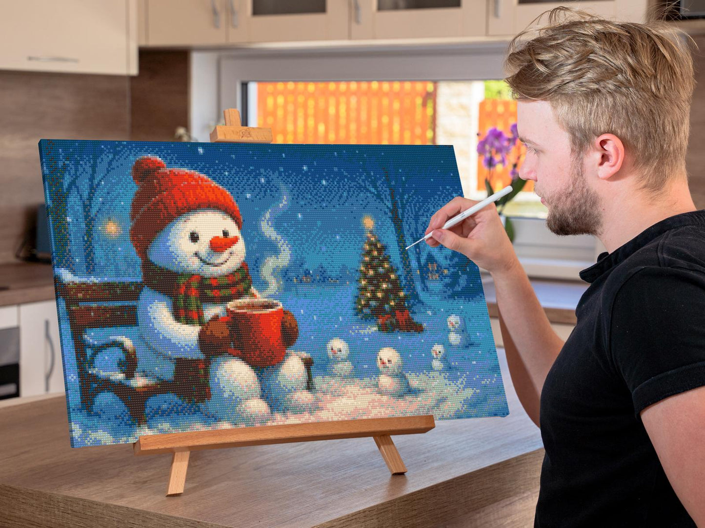 Diamond Paint - Snemand på en bænk