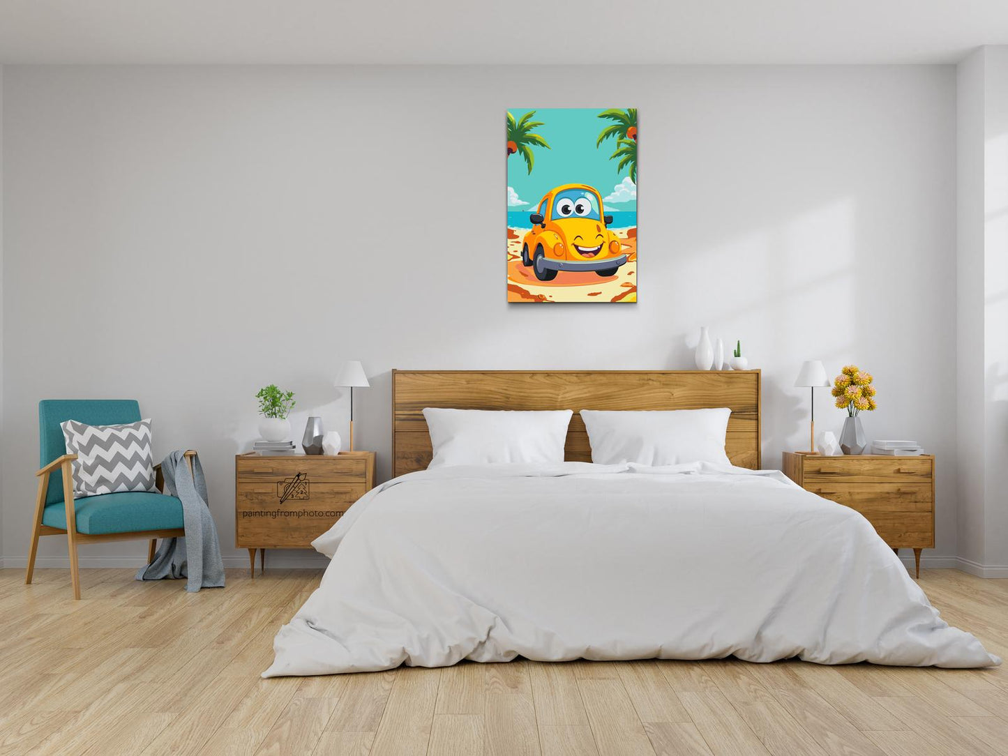 Paint by number - Gul bil på stranden