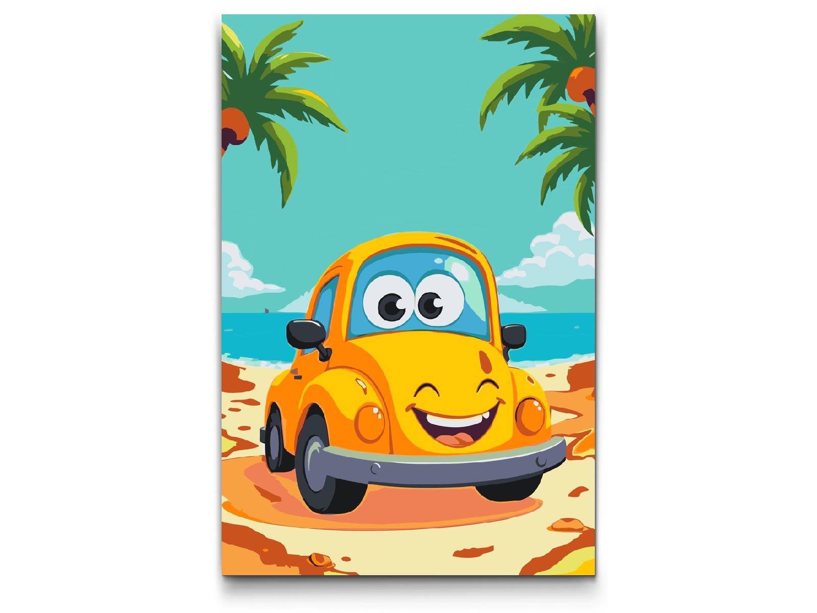 Paint by number - Gul bil på stranden