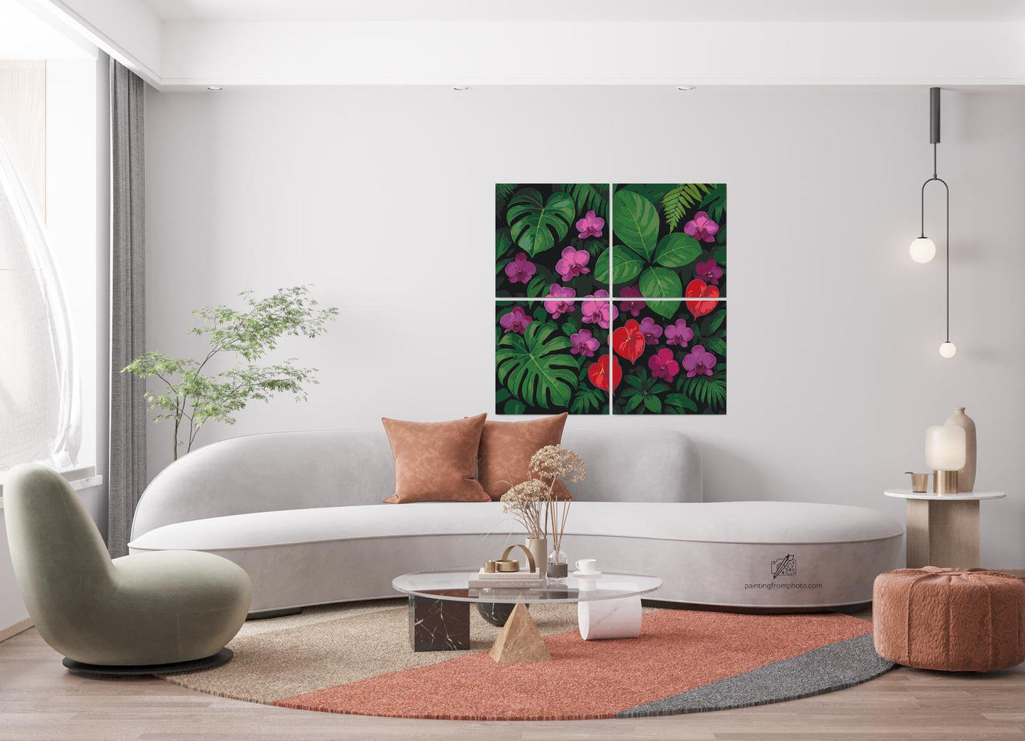 Paint by number - Indeplantekomposition (sæt af 4 lærreder)