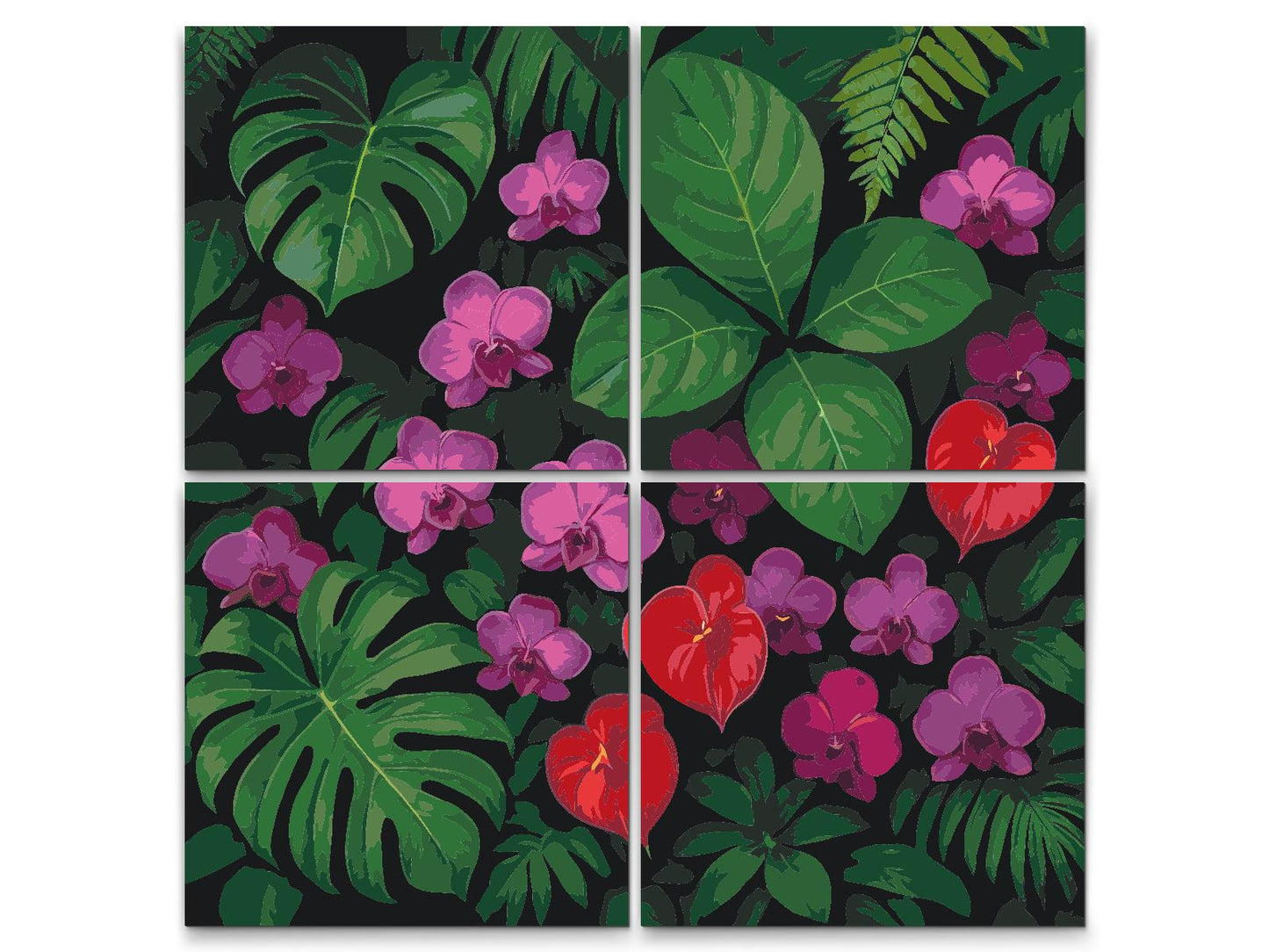 Paint by number - Indeplantekomposition (sæt af 4 lærreder)