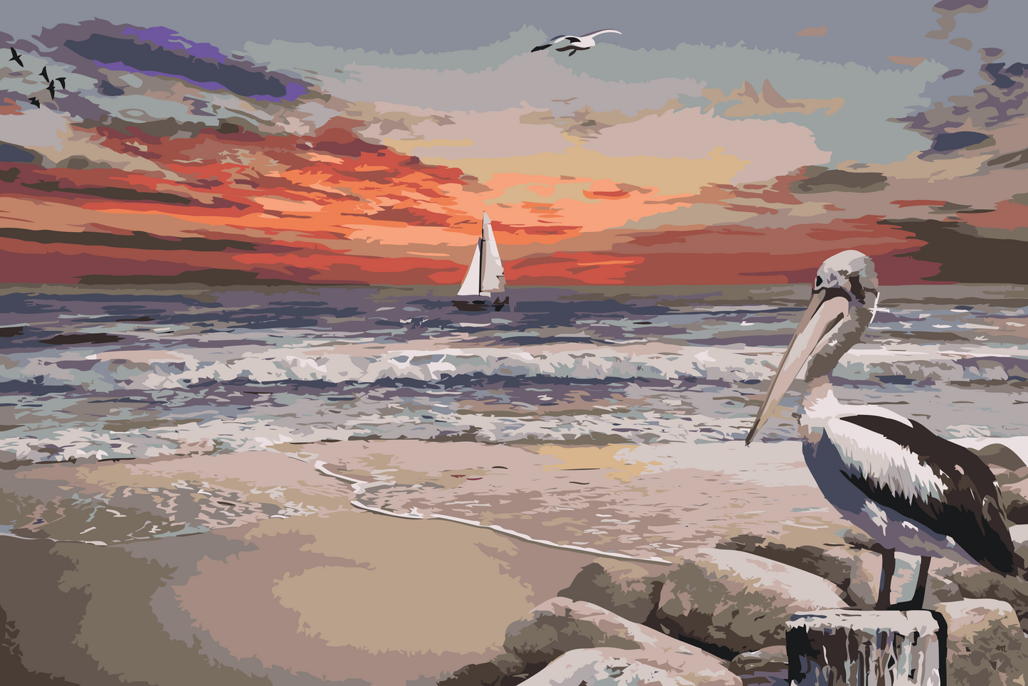 Paint by number - Pelican og Boat