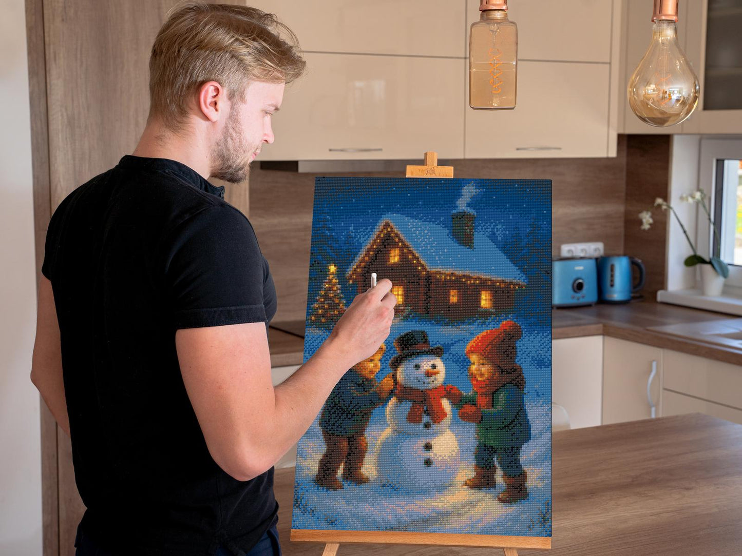 Diamond Paint - Børn, der bygger en snemand