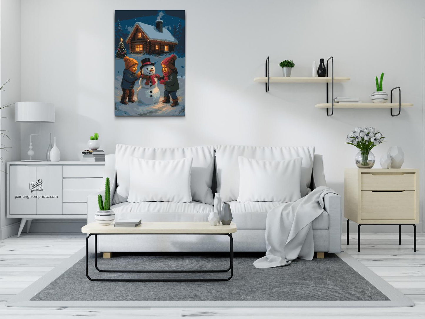 Paint by number - Børn, der bygger en snemand