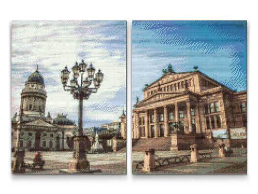 Diamond Paint - Solrige Gendarmenmarkt-pladsen, Berlin – Tyskland (sæt af 2 lærreder)
