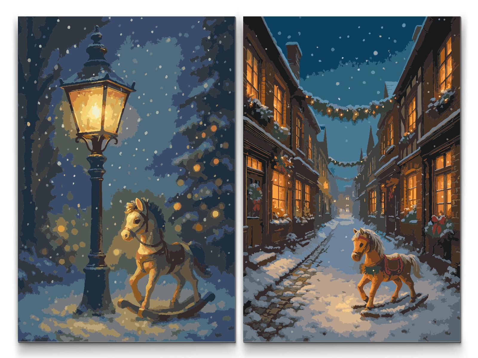 Paint by number - Rocking Horses (sæt af 2 lærreder)