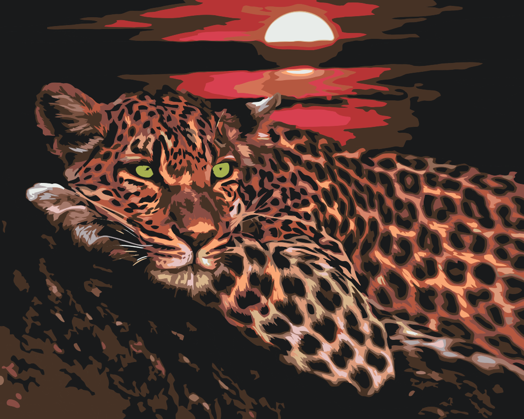Paint by number - Leopard ved solnedgang